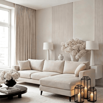 Genevieve Cream Velvet Large Chaise End Sofa - Right Hand Facing Sofa 