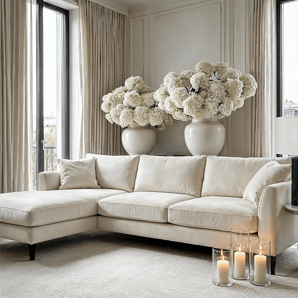 Genevieve Cream Velvet Medium Chaise End Sofa - Left Hand Facing Sofa 