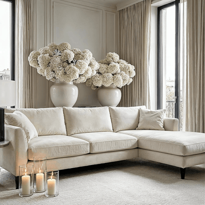 Genevieve Cream Velvet Medium Chaise End Sofa - Right Hand Facing Sofa 