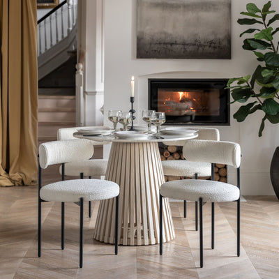 Georgia Vanilla Boucle Rounded Dining Chairs with Black Legs - Set of 2 Furniture 