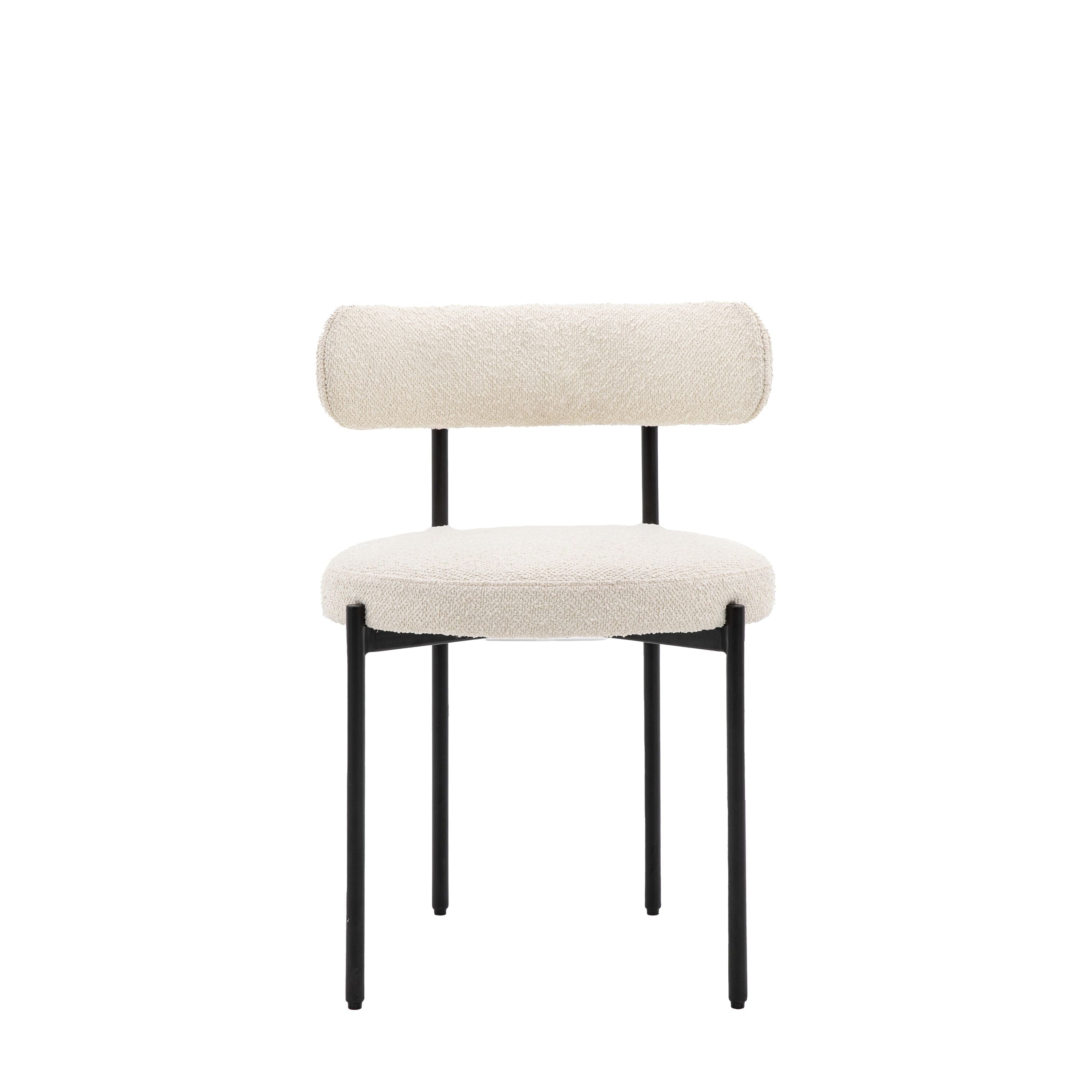 Georgia Vanilla Boucle Rounded Dining Chairs with Black Legs - Set of 2 Furniture 