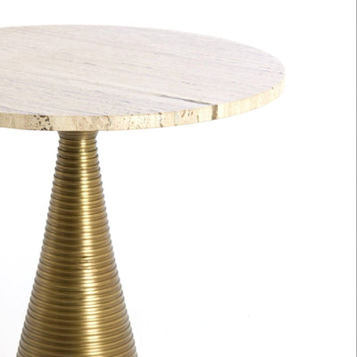 Gio Antique Brass Side Table with Travertine Top Furniture 