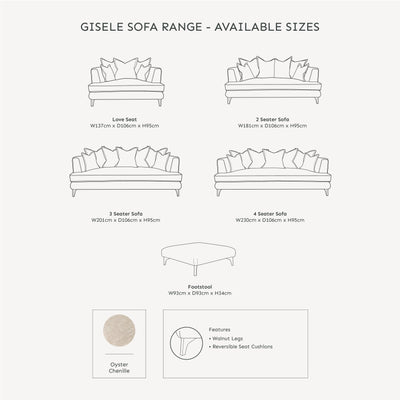 Gisele Oyster Textured Chenille, Pillowback Sofa Range With Walnut Legs MTO Sofa 