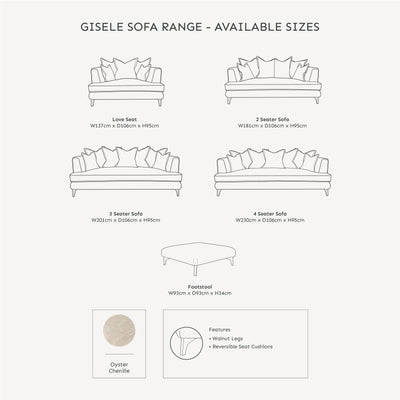 Gisele Oyster Textured Chenille, Pillowback Sofa Range With Walnut Legs MTO Sofa 