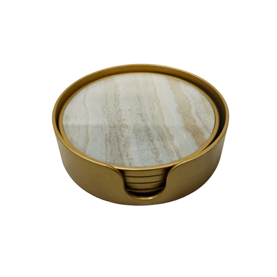 Gold Marble Effect Coasters with Gold Holder - Set of 4 Accessories 
