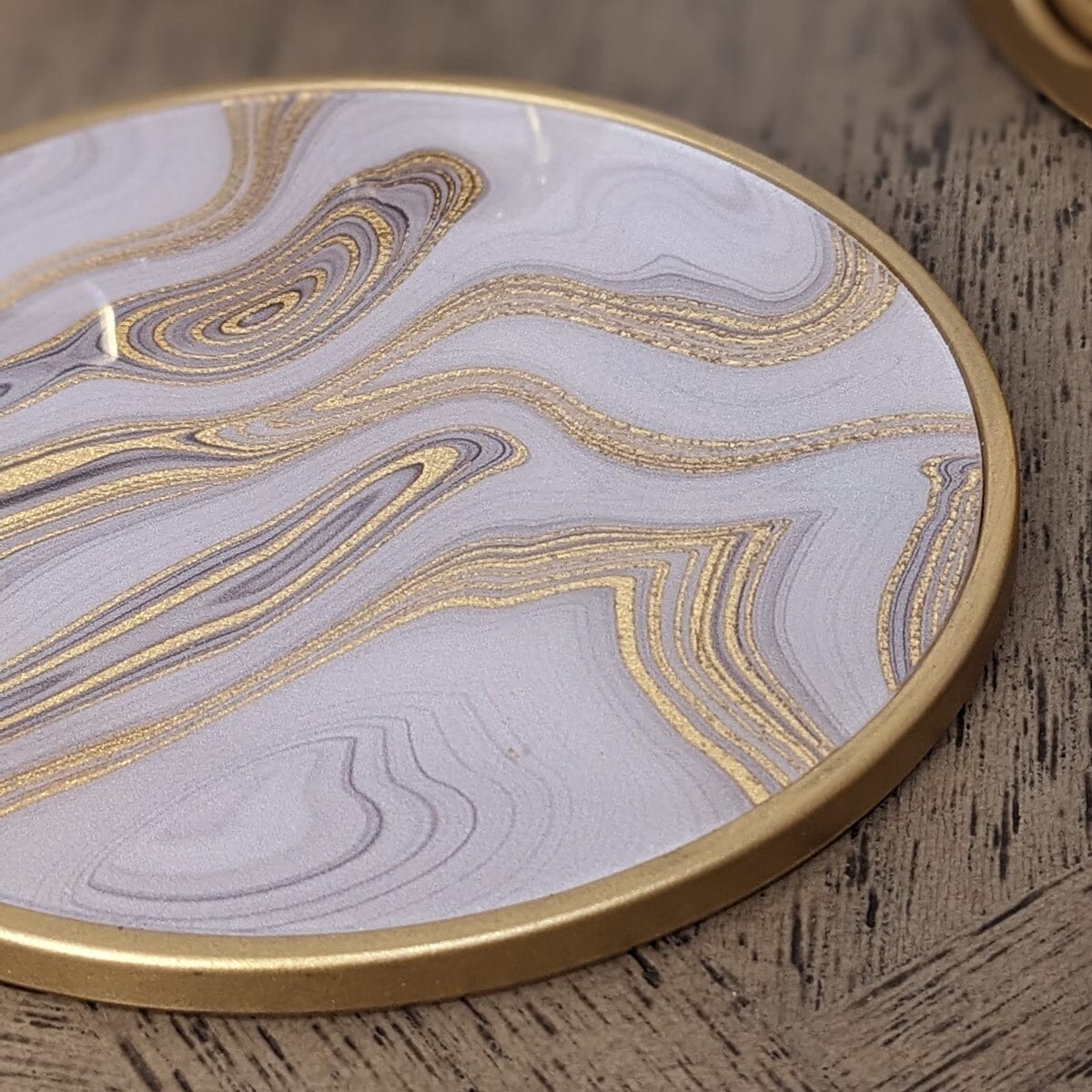 Gold Swirl Marble Effect Coasters with Gold Holder - Set of 4 Accessories 