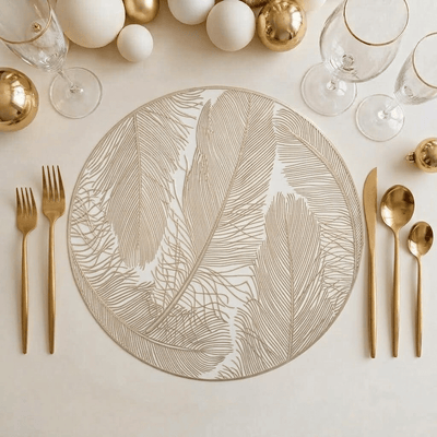 Grace Gold Feather Patterned Placemat Accessories 