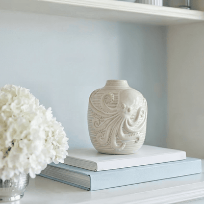 Grayson Cream Striped 3D Octopus Detail Vase Accessories 