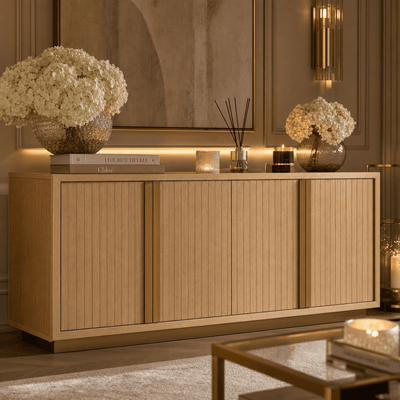 Grove Warm Oak Fluted 4 Door Sideboard Furniture 