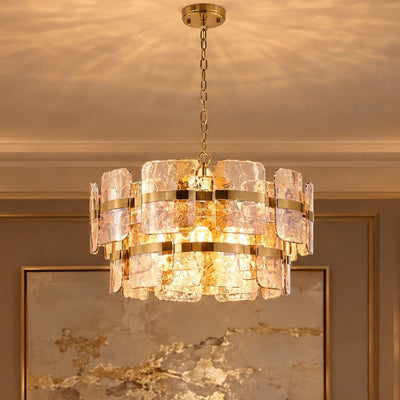 Hailsey Large Amber Glass & Gold 2 Tier Pendant Ceiling Light Lighting 