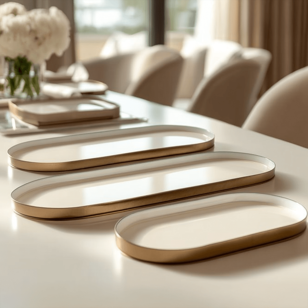 Happia Cream & Gold Oval Decorative Trays- Set of 3 Accessories 