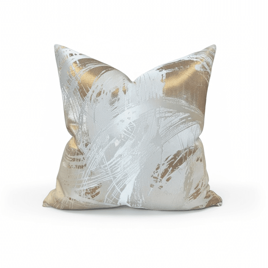 Harlow Cream & Gold Metallic Abstract Cushion Cover - 50x50cm Textiles 