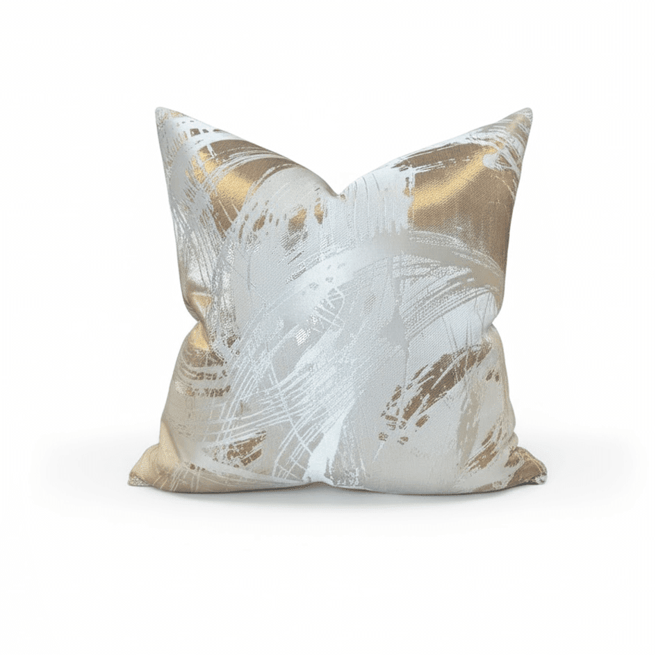 Harlow Cream & Gold Metallic Abstract Feather Filled Cushion - 50x50cm 