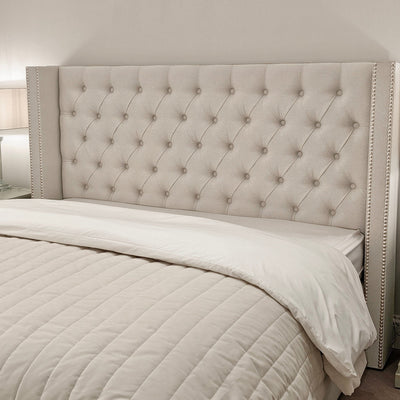 Harper Classic Luxury Grey Tweed Buttoned Silver Stud Wing Chunky Ottoman Storage Bed Beds and Headboards 