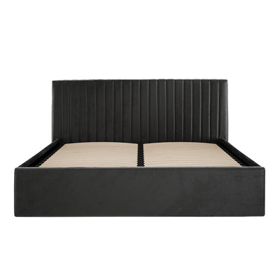 Harriet Black Velvet Channelled Ottoman Bed Beds and Headboards 