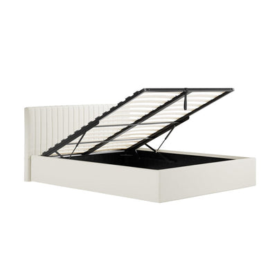 Harriet Ecru Velvet Channelled Ottoman Bed Beds and Headboards 