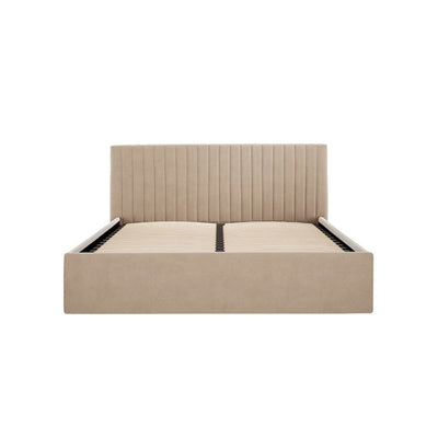 Harriet Low Beige Velvet Channelled Ottoman Bed Beds and Headboards 