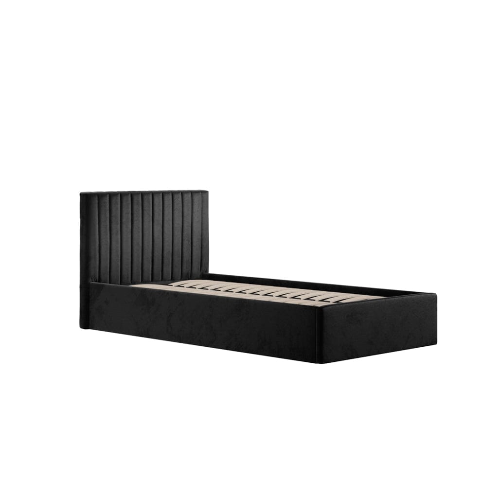 Harriet Single Low Black Velvet Channelled Ottoman Bed Beds and Headboards 