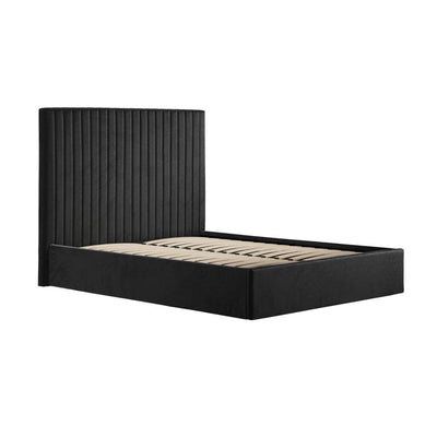 Harriet Tall Black Velvet Channelled Ottoman Bed Beds and Headboards 