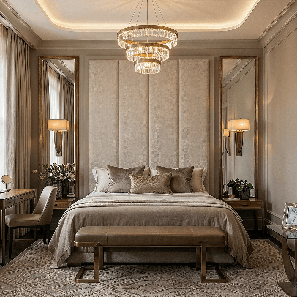 Harrington Almond Woven Channelled Headboard with Mid Taupe Frame Beds and Headboards 