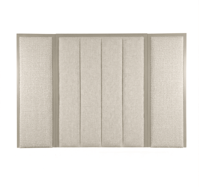 Harrington Almond Woven Channelled Headboard with Mid Taupe Frame & Cream & Beige Patterned Accent Wings Beds and Headboards 