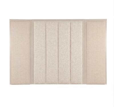 Harrington Almond Woven Channelled Headboard with Soft Pink Frame & Pink Stripe Accent Wings Beds and Headboards 