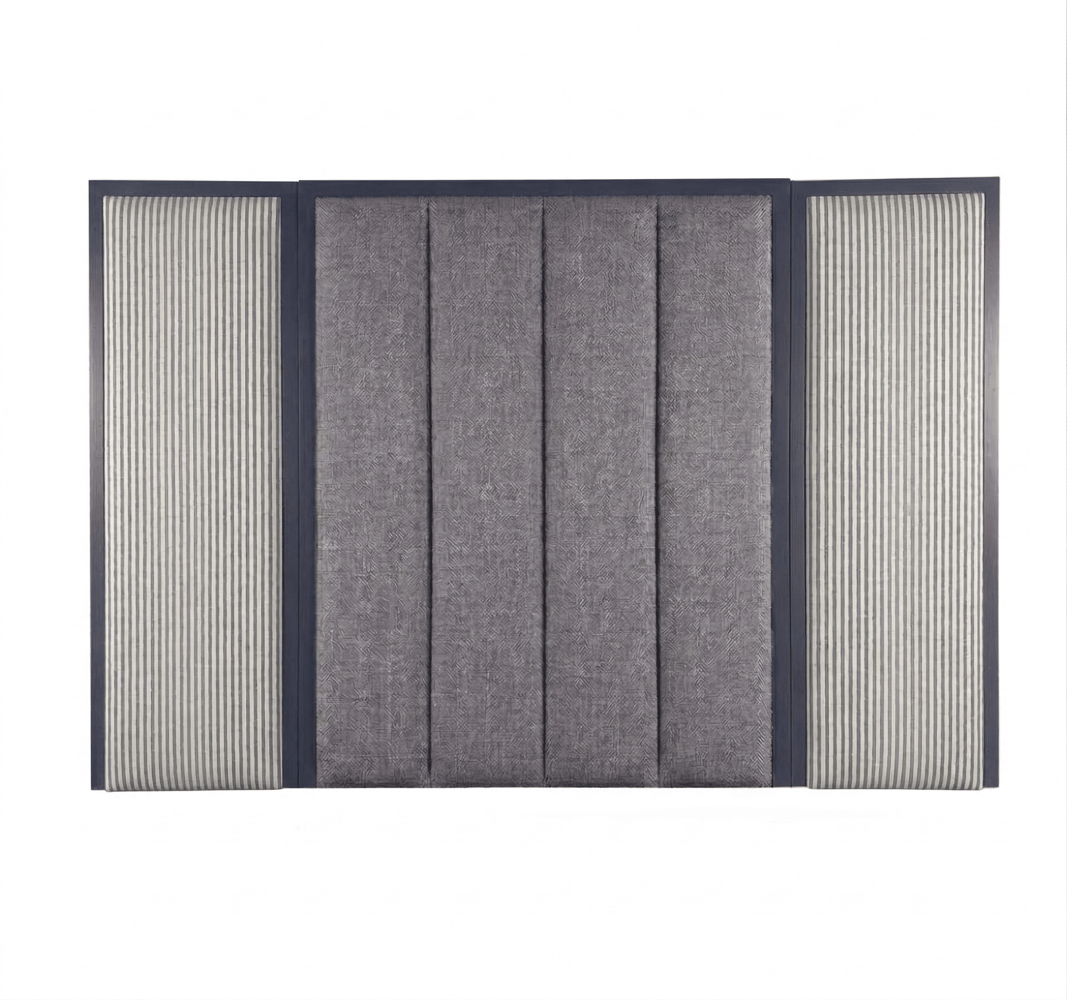 Harrington Graphite Woven Channelled Headboard with Petrol Frame & Blue Striped Accent Wings Beds and Headboards 