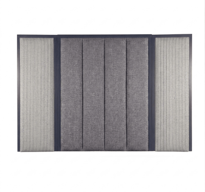 Harrington Graphite Woven Channelled Headboard with Petrol Frame & Blue Striped Accent Wings Beds and Headboards 