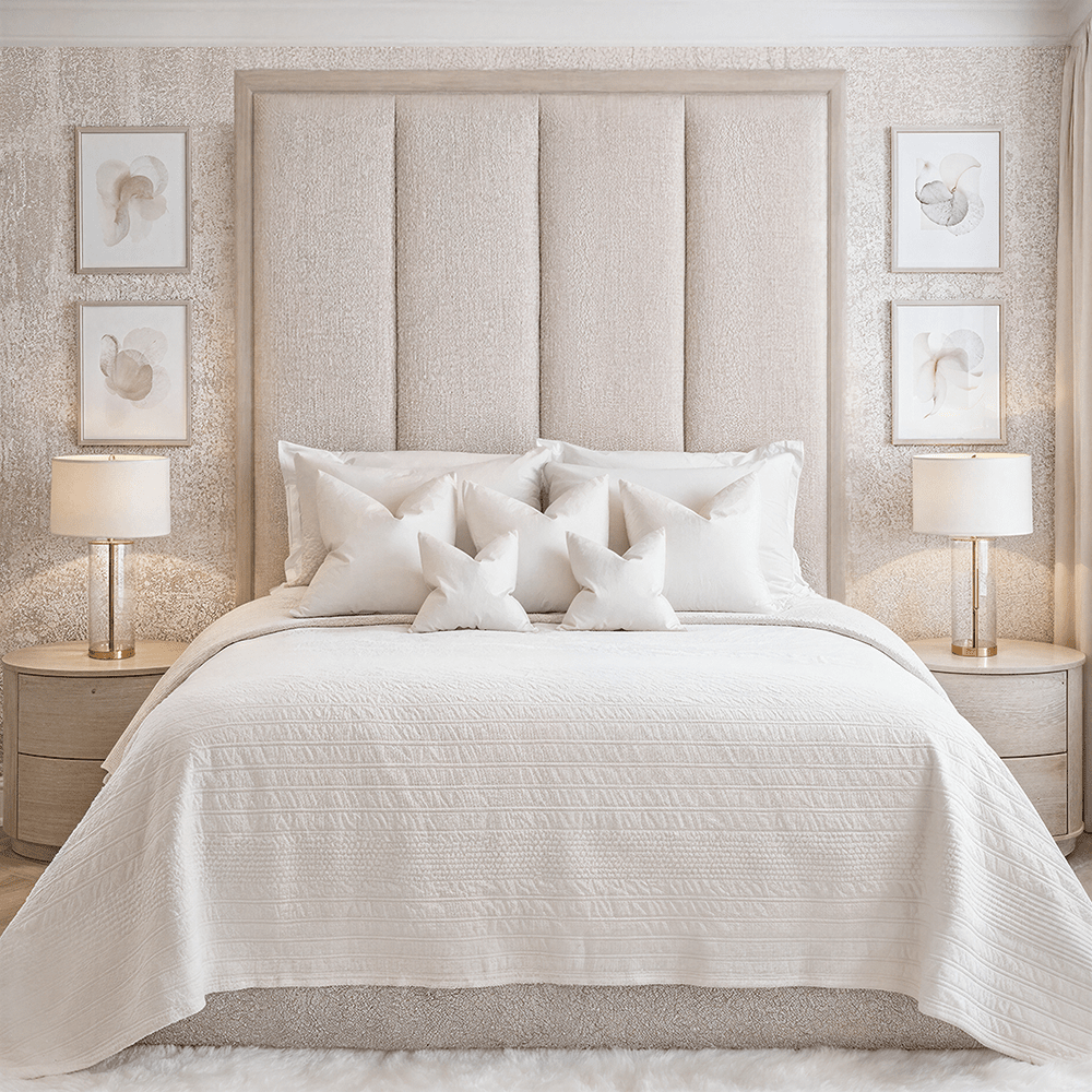 Harrington Natural Woven Channelled Headboard with Light Taupe Frame 