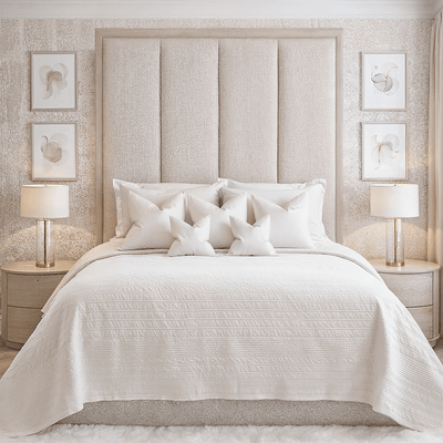 Harrington Natural Woven Channelled Headboard with Light Taupe Frame 