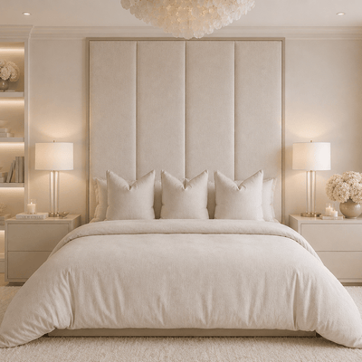 Harrington Natural Woven Channelled Headboard with Light Taupe Frame Beds and Headboards 