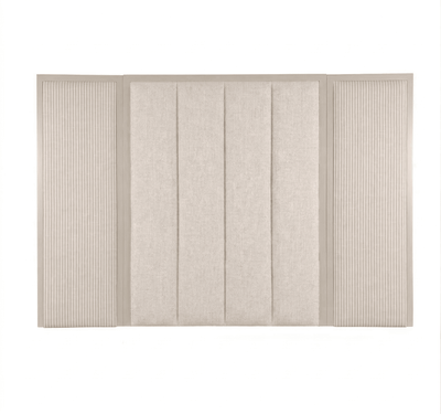 Harrington Natural Woven Channelled Headboard with Light Taupe Frame & Natural Striped Accent Wings 