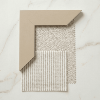 Harrington Natural Woven Channelled Headboard with Light Taupe Frame & Natural Striped Accent Wings 