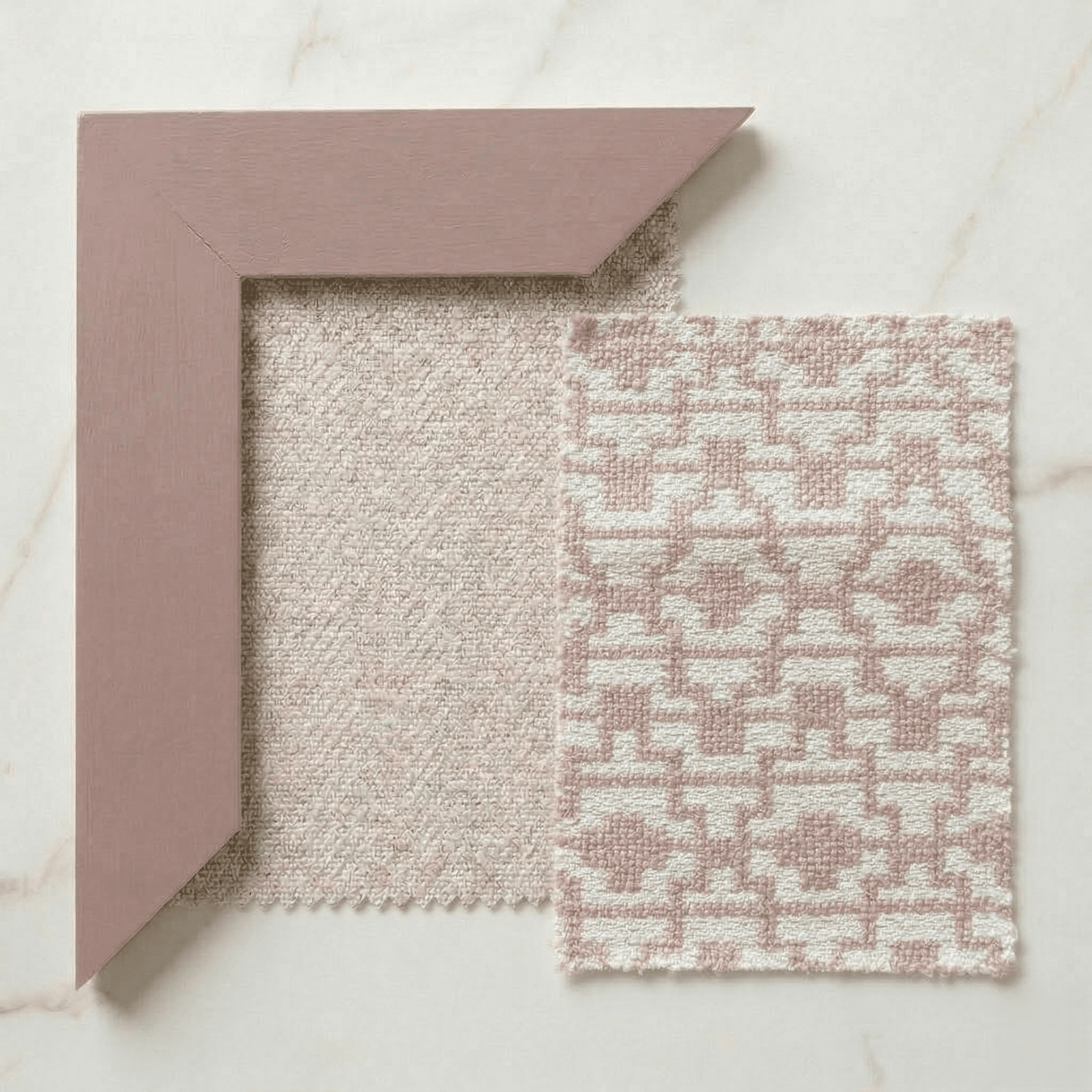 Harrington Natural Woven Channelled Headboard with Mauve Frame & Pink Geometric Accent Wings 