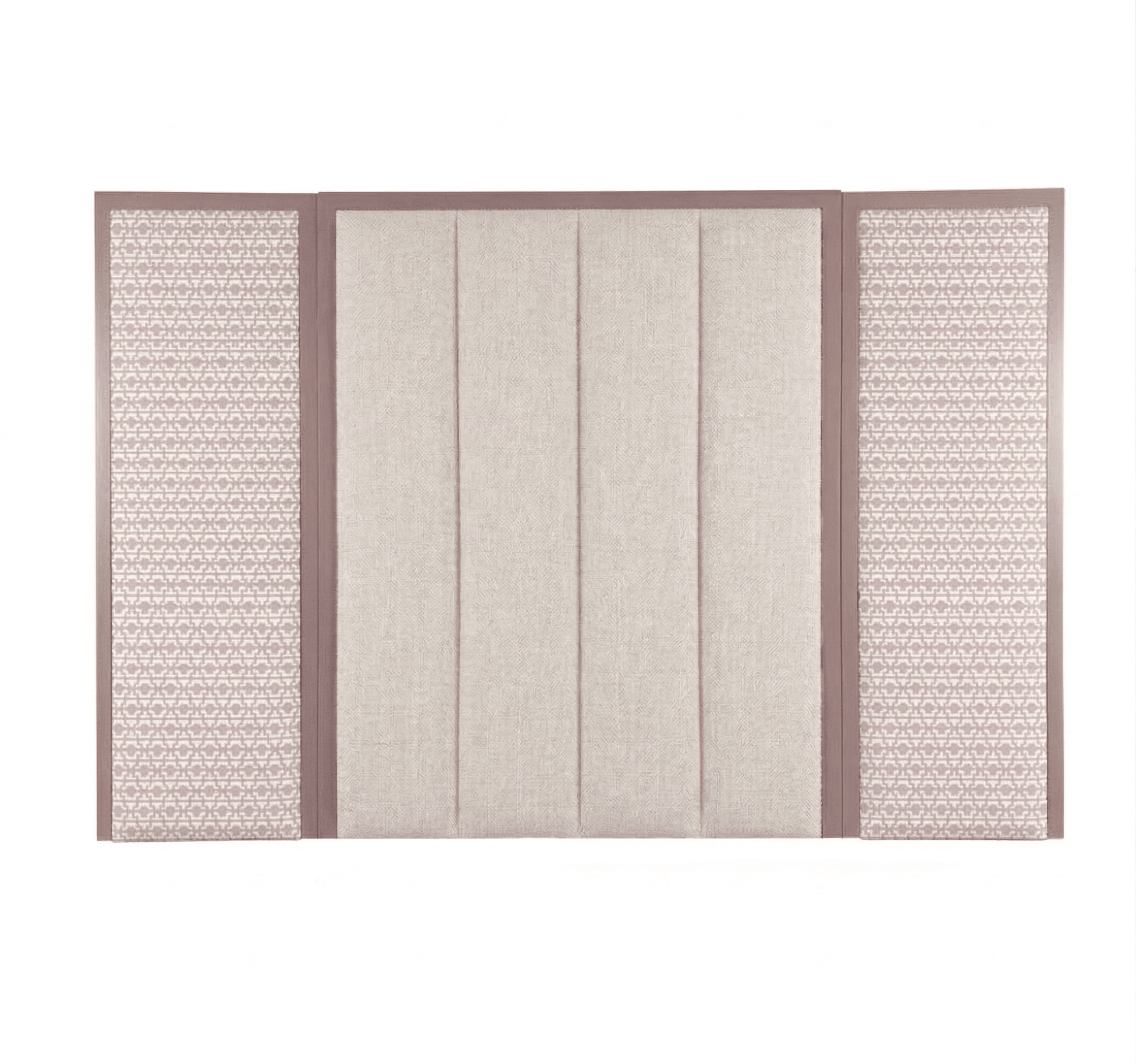 Harrington Natural Woven Channelled Headboard with Mauve Frame & Pink Geometric Accent Wings 