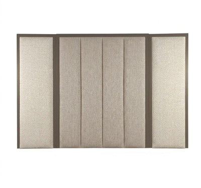 Harrington Pumice Woven Channelled Headboard with Dark Taupe Frame & Cream Chevron Accent Wings 