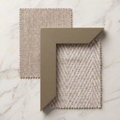 Harrington Pumice Woven Channelled Headboard with Dark Taupe Frame & Cream Chevron Accent Wings 