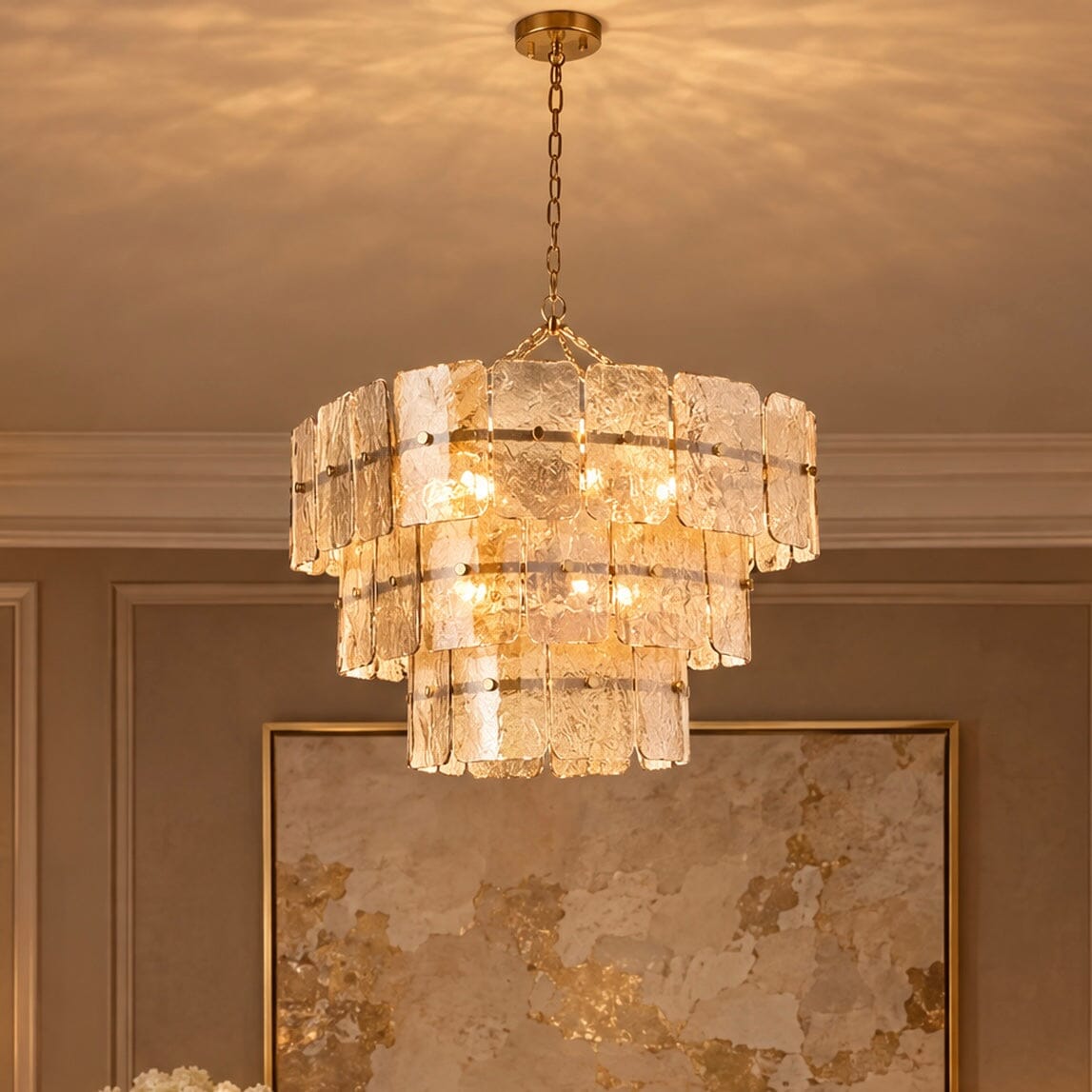 Hattie Champagne Tinted Glass 3 Tier Chandelier Lighting 