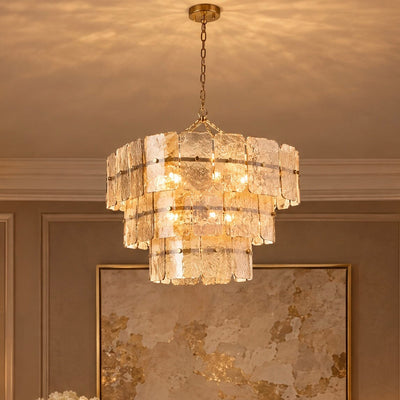 Hattie Champagne Tinted Glass 3 Tier Chandelier Lighting 