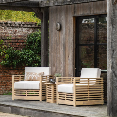 Havana Outdoor Cream & Lightwash Acacia Wood 2 Chair Lounge Set Outdoor 