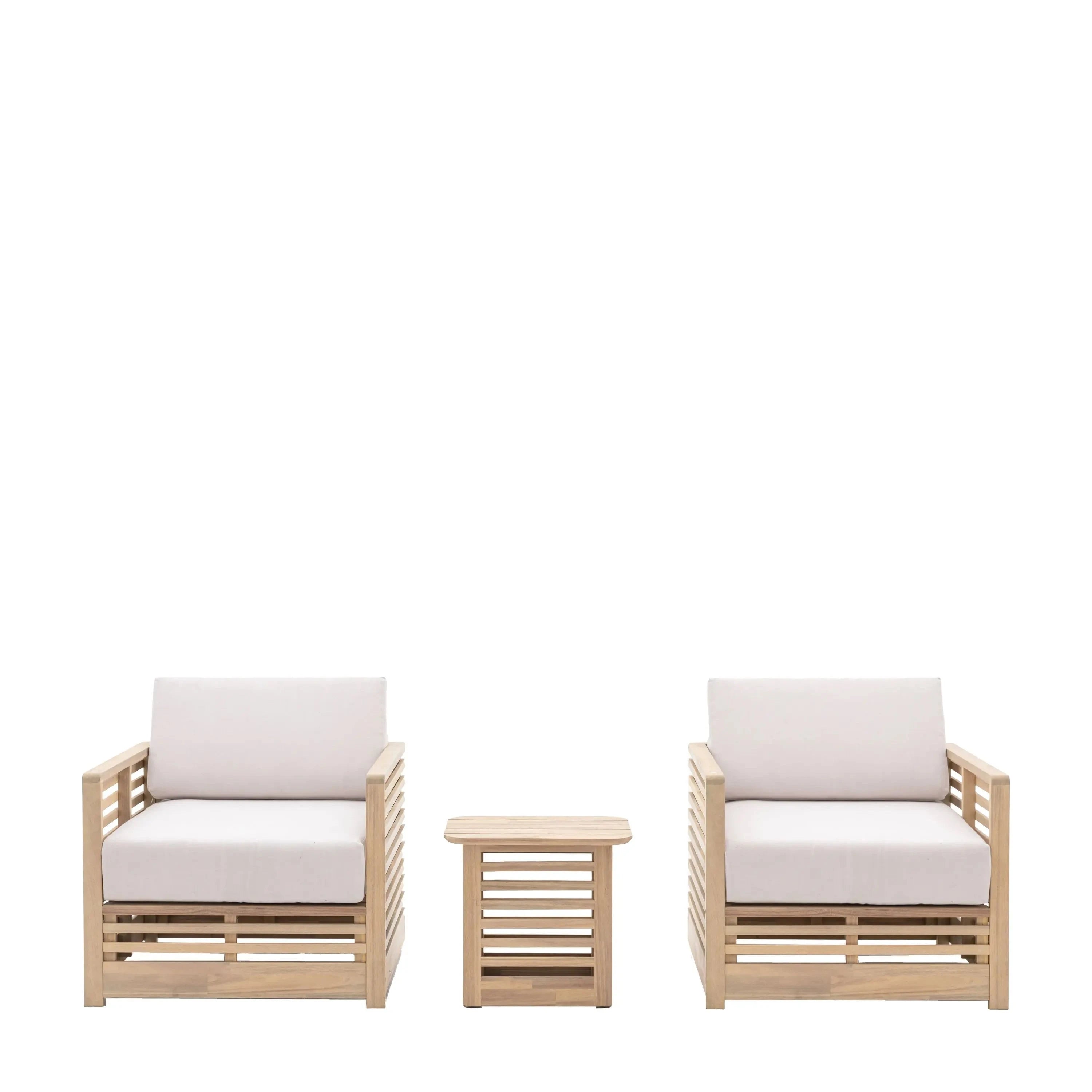 Havana Outdoor Cream & Lightwash Acacia Wood 2 Chair Lounge Set Outdoor 