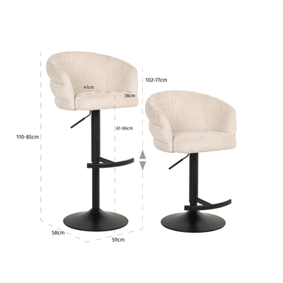 Hettie Cream Chenille Curved Back Bar Stool Furniture 
