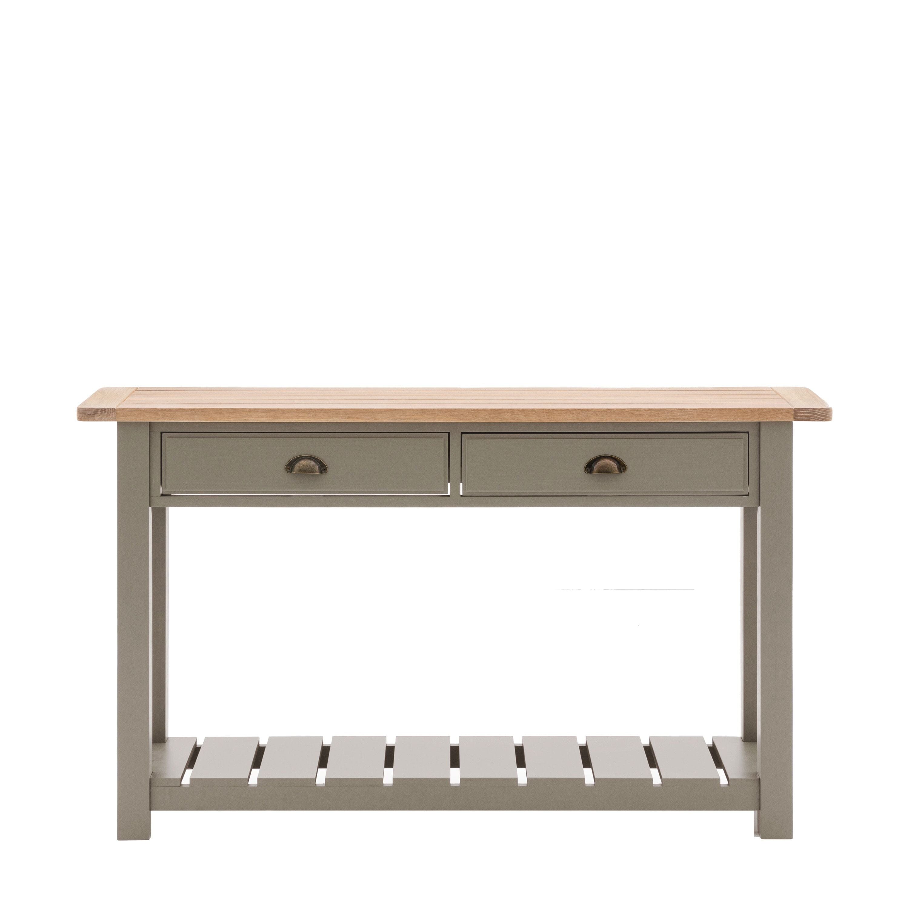 Highclere Sage Green Painted 2 Drawer Console Table with Oak Top Furniture 