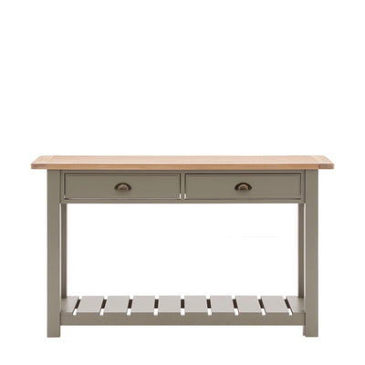 Highclere Sage Green Painted 2 Drawer Console Table with Oak Top Furniture 