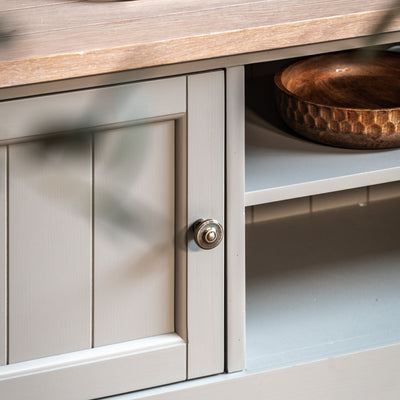 Highclere Sage Green Painted Media Unit with Oak Top Furniture 