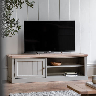 Highclere Sage Green Painted Media Unit with Oak Top Furniture 