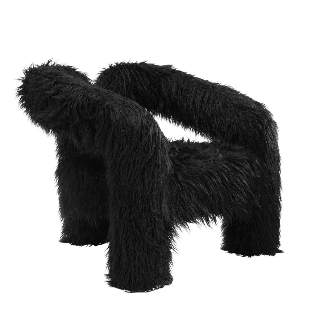 Himalaya Black Faux Fur Statement Curved Accent Chair Furniture 