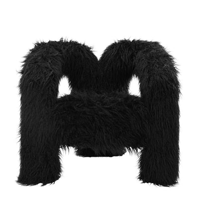Himalaya Black Faux Fur Statement Curved Accent Chair Furniture 