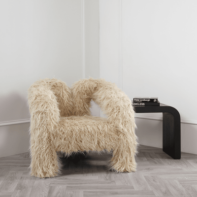 Himalaya Cream Faux Fur Statement Curved Accent Chair Furniture 