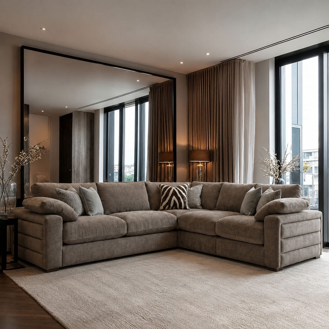 Hoxton Greige Chenille Extra Large Corner Sofa Sofa 